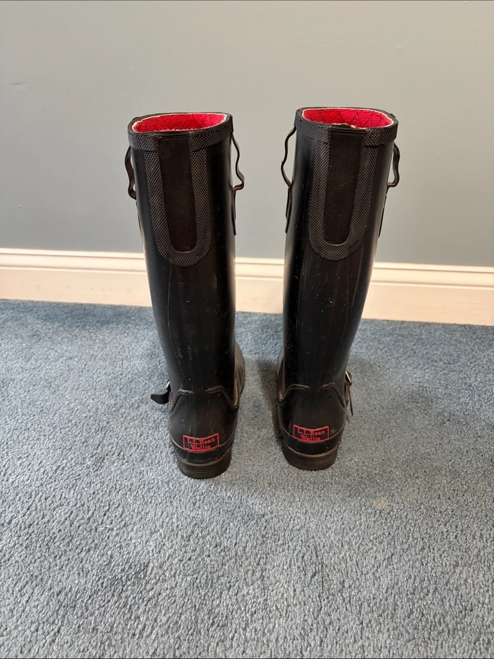 L.L. Bean Black Rain Boots with Red Lining